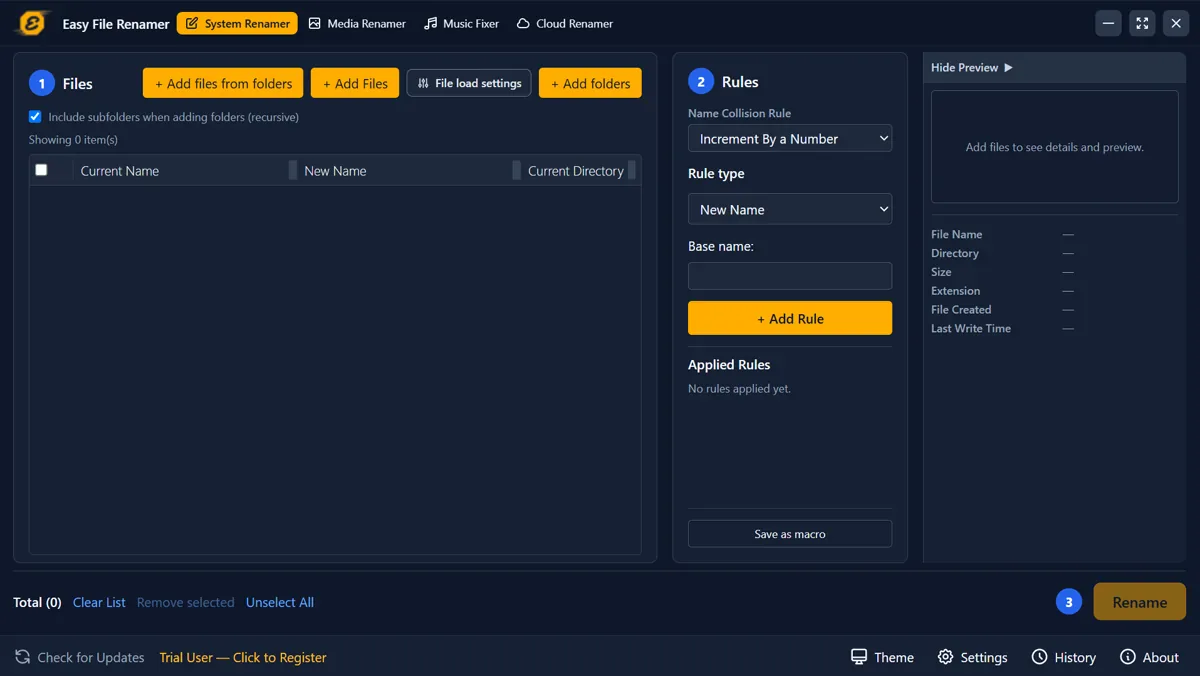 Easy File Renamer open on System Renamer
