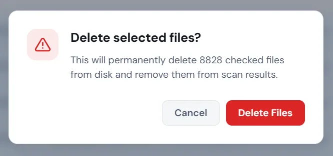 Clone Files Checker confirm dialog before permanent delete