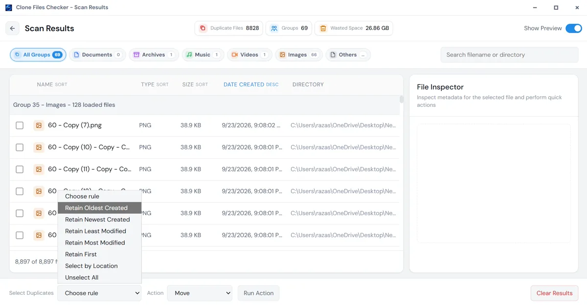 Clone Files Checker retain menu on scan results