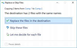 Opting to simply replace the files in the destination folder