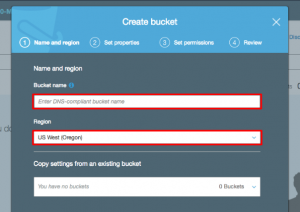 Filling up the relevant fields for the new bucket