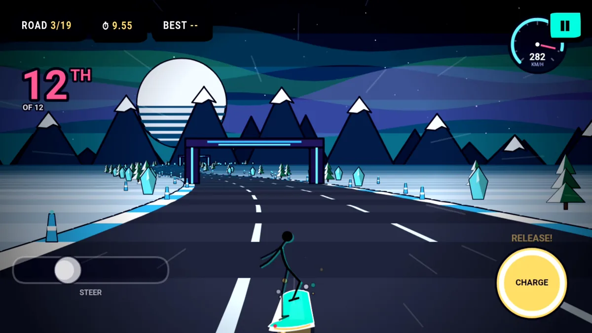 Neon Rider on Aurora Peaks with Charge full and the button reading RELEASE