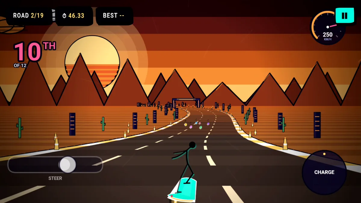 Neon Rider on Crimson Canyon, road 2 of 19, with Steer and Charge