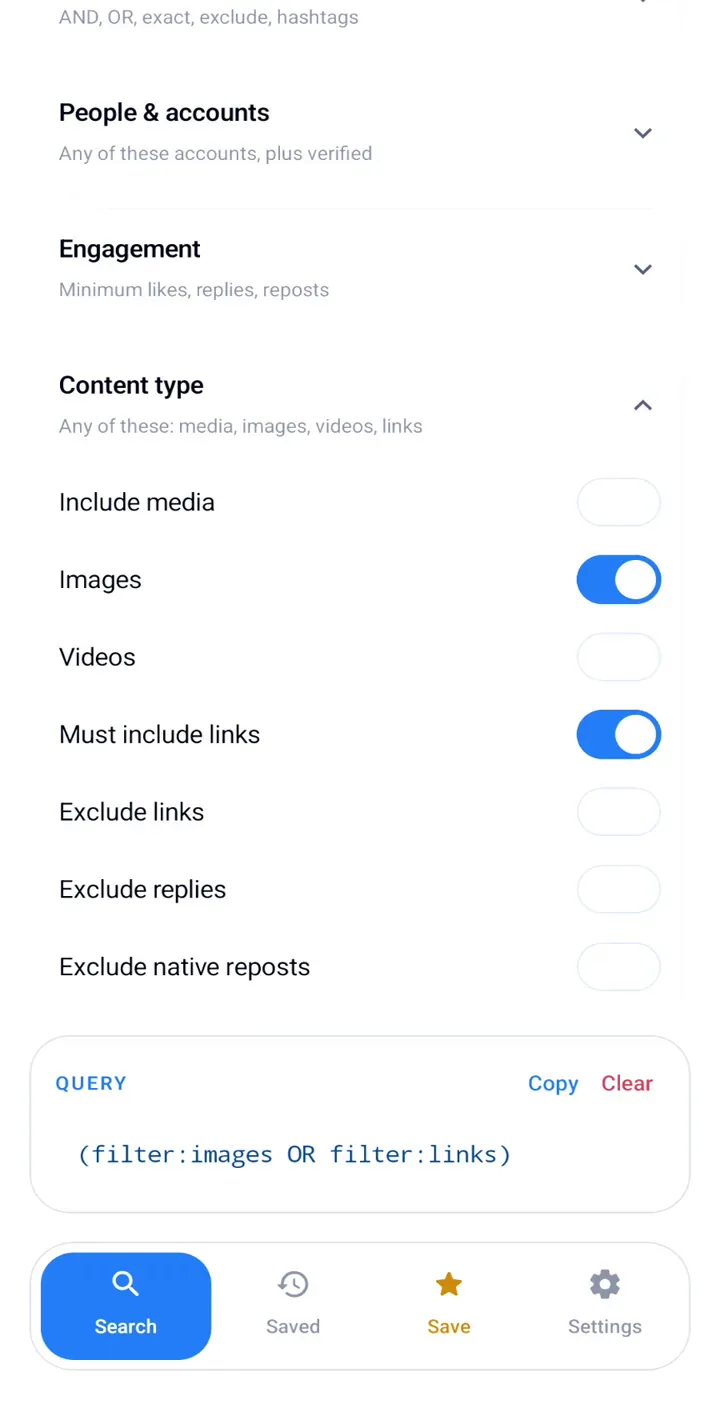 TwitterXSearch content type with Images and Must include links turned on