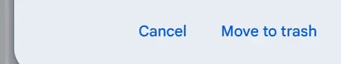 Google Photos Cancel and Move to trash buttons