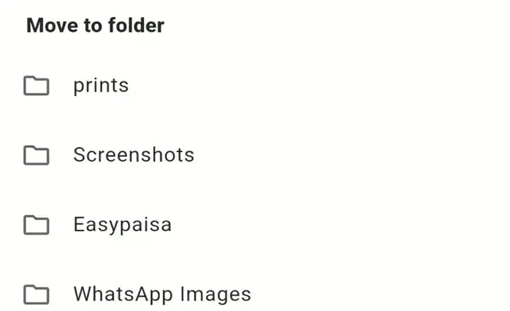 Android Move to folder sheet listing gallery folders